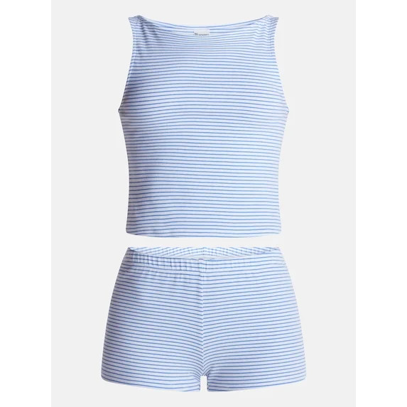 No Boundaries Sporty Striped Tank Top and Shorts Set, 2 Piece, Women's XXS-XXL | Walmart (US)