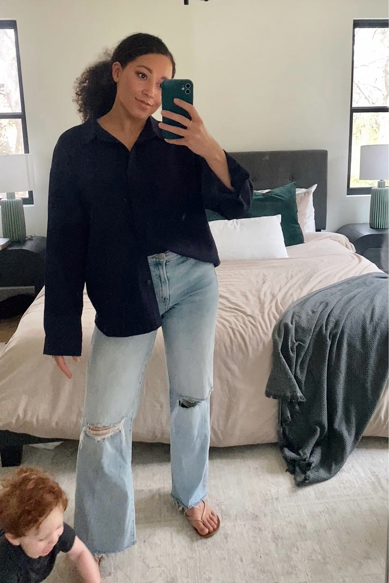 Relaxed casual light washed wide leg jeans (my favorite!) and oversized button down shirt. Transitional outfit for everyday. 

#LTKFindsUnder100 #LTKWorkwear