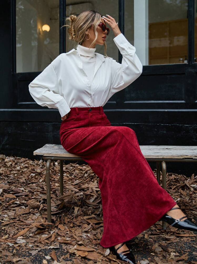Aveloria Modichic Autumn/Winter Skirt With Fish Tail Design, Made Of Corduroy Fabric | SHEIN