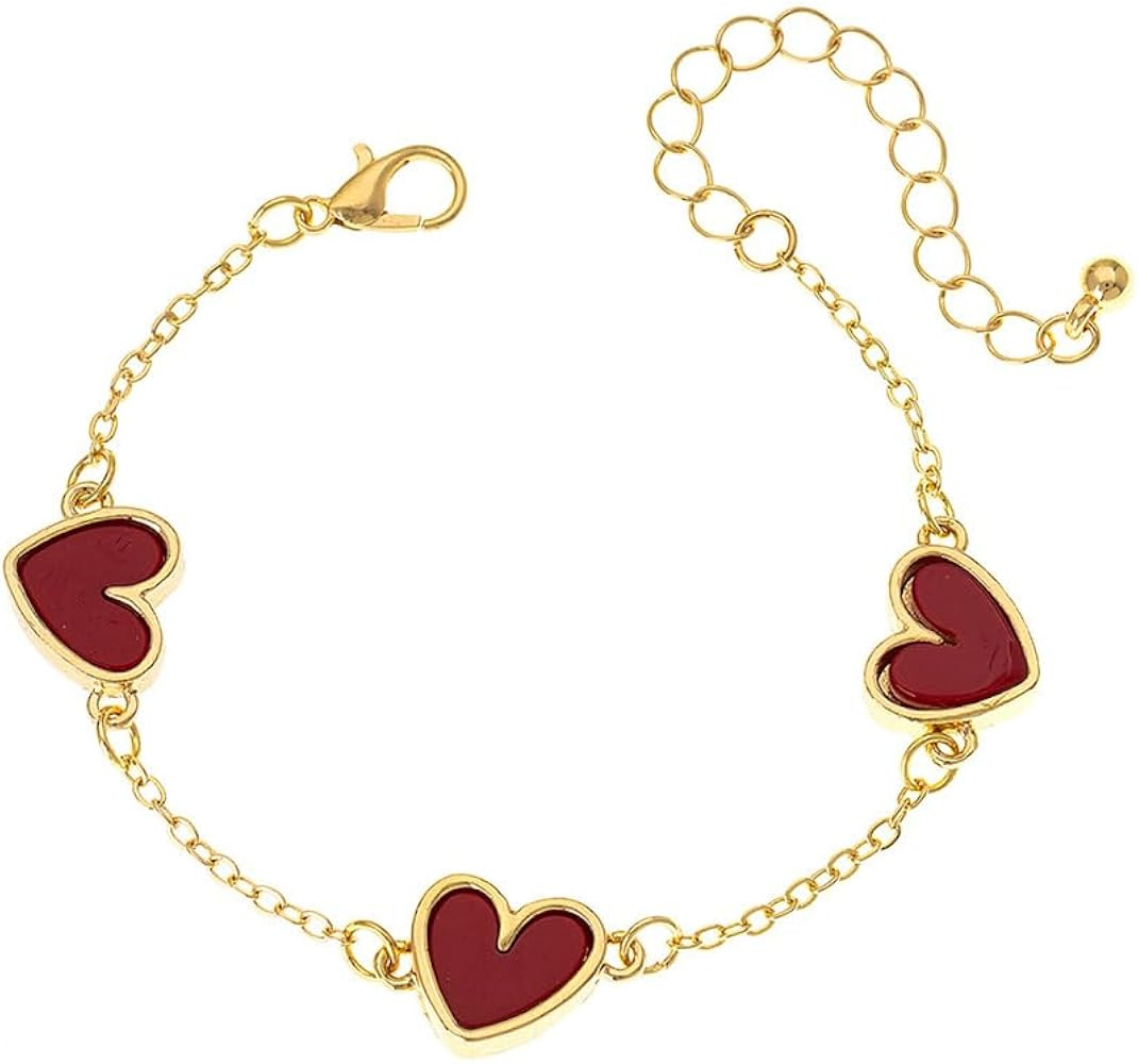 Cute Red Heart Charm Bracelet for Women Ladies 18k Gold-Tone Plated Minimalist Promise Love Handm... | Amazon (US)