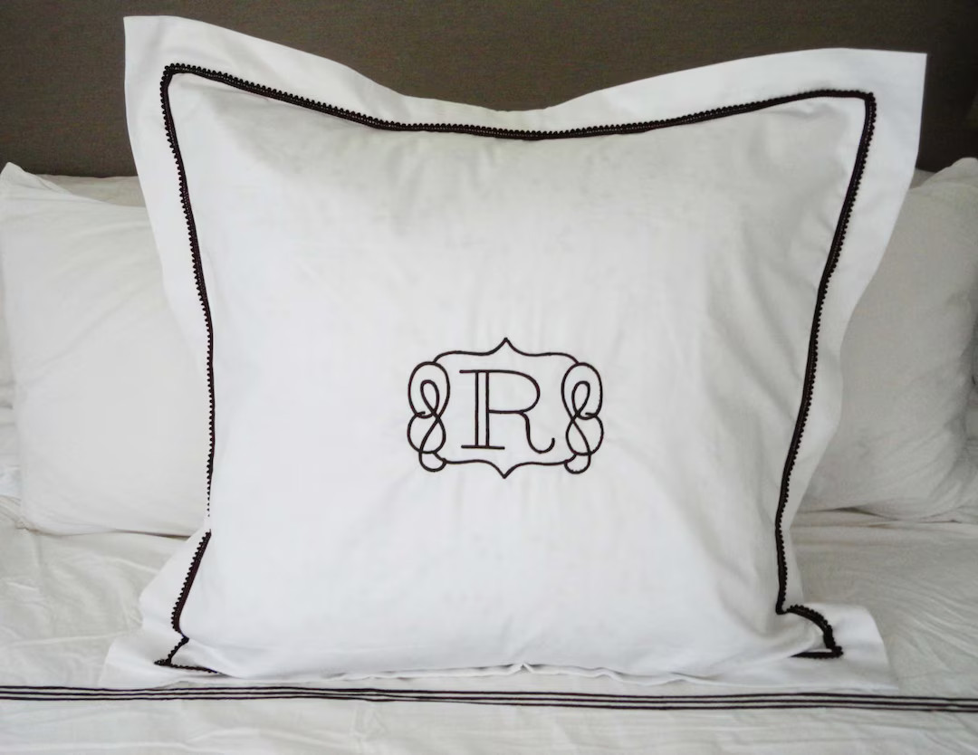 Monogram Euro Pillow Sham With Pom Pom Trim - Etsy | Etsy (US)