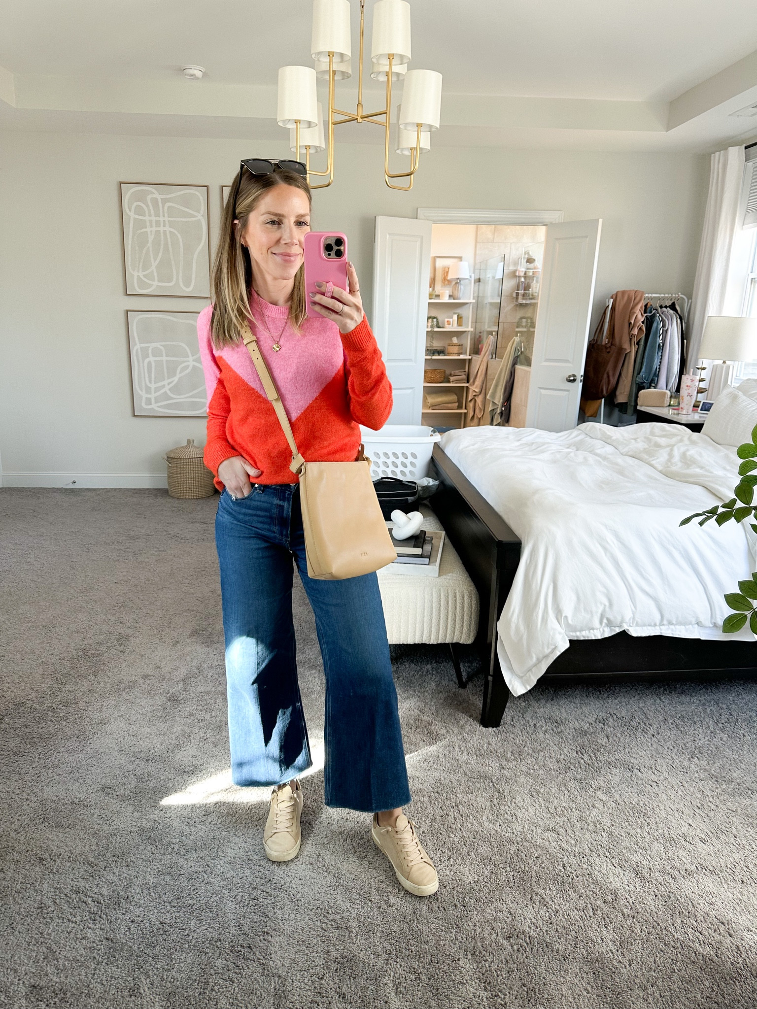 Wearing my new wide leg jeans out again today, paired with a colorful sweater (sold out, but linked similar options)    

#LTKSeasonal