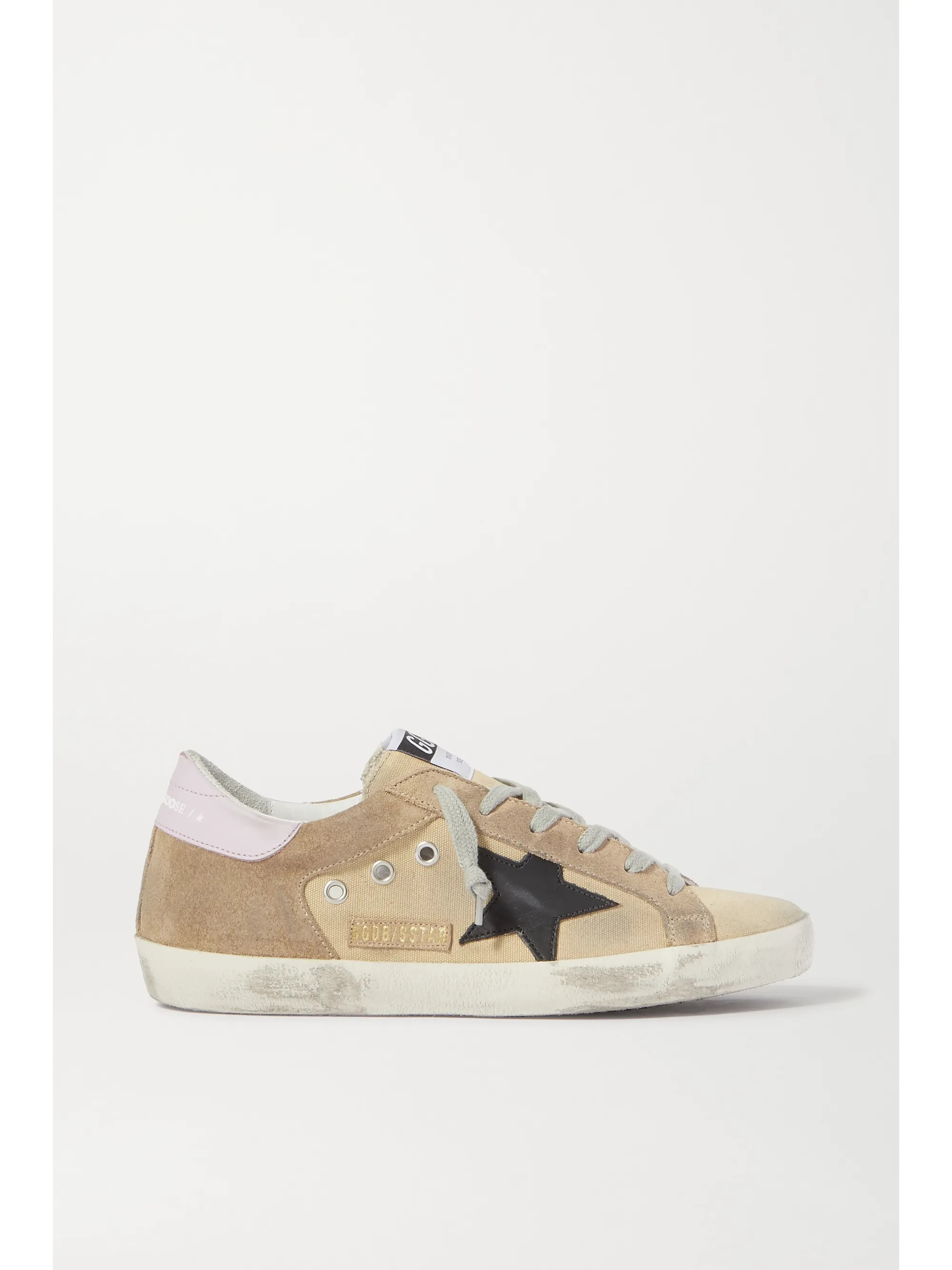 Superstar distressed canvas and suede sneakers | NET-A-PORTER (US)