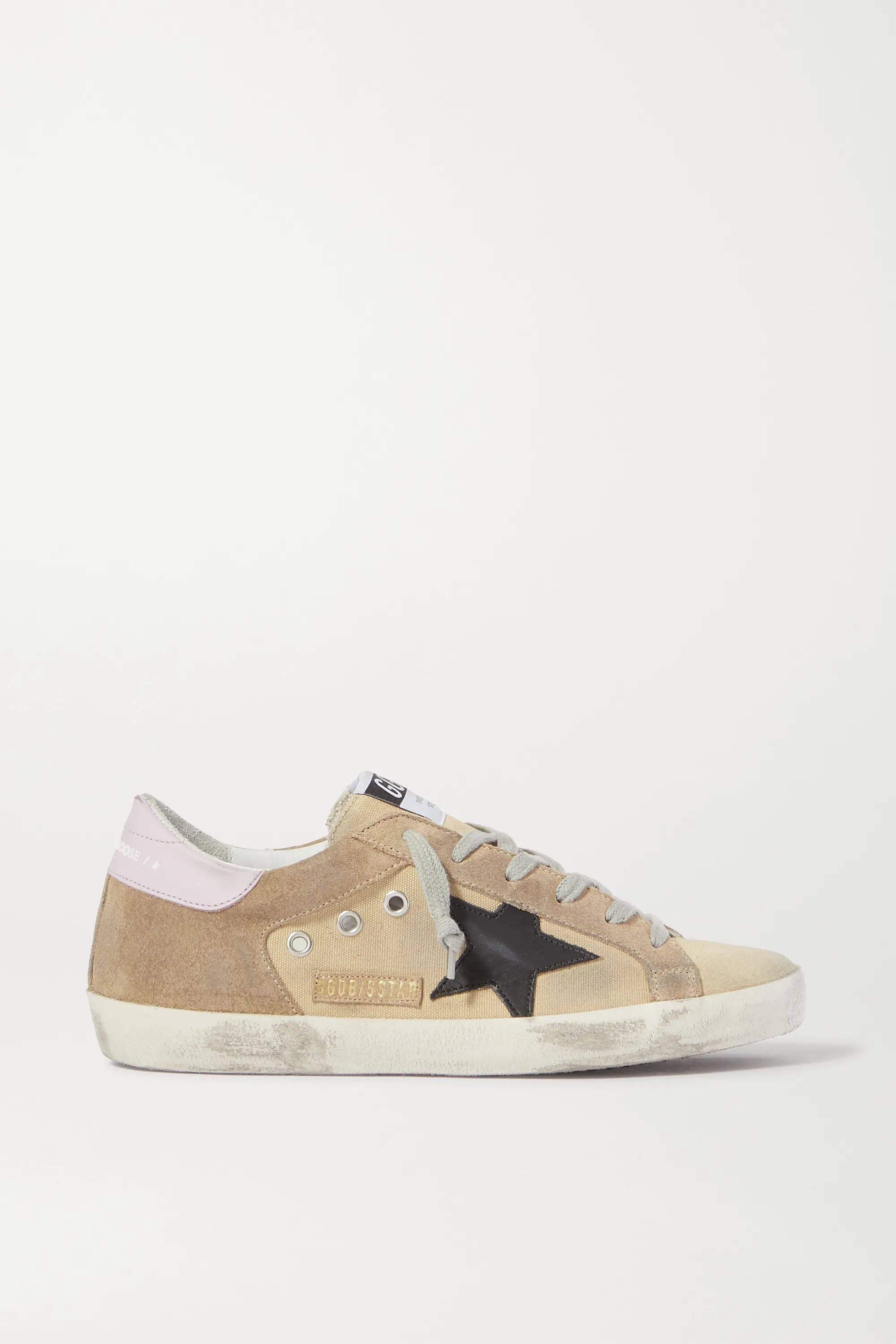 Superstar distressed canvas and suede sneakers | NET-A-PORTER (US)