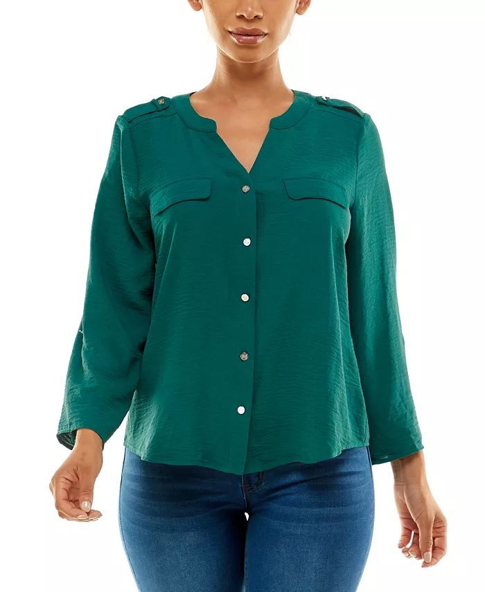 Adrienne Vittadini Women's 3/4 Sleeve Button Up Blouse Top & Reviews - Tops - Women - Macy's | Macys (US)