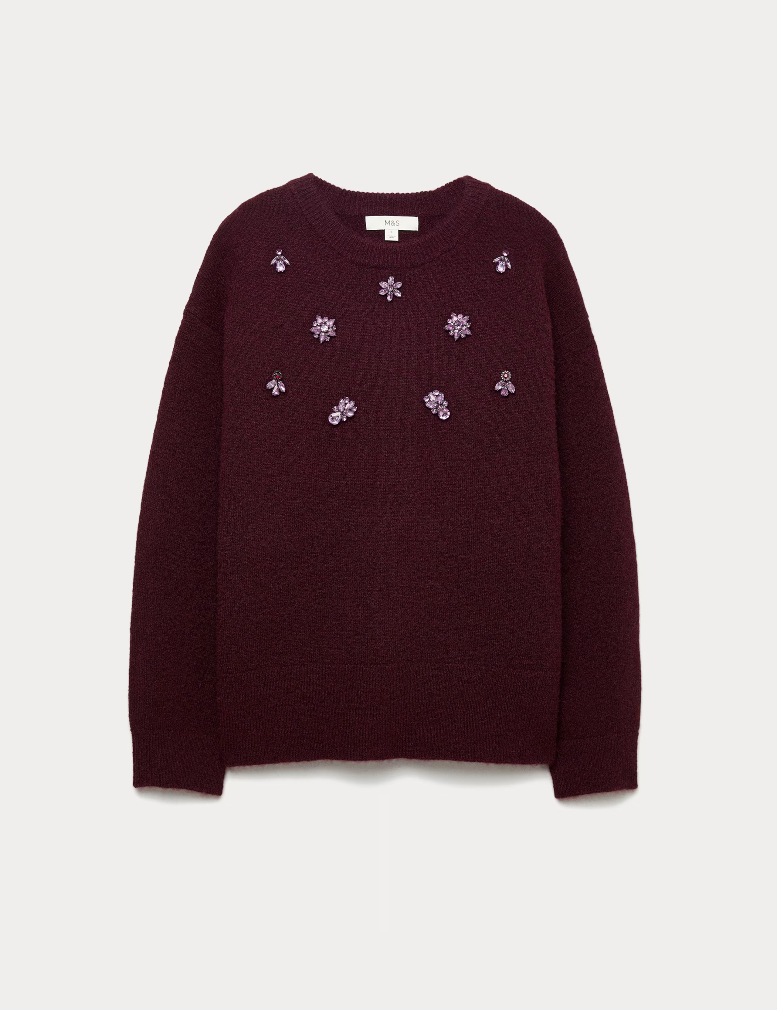 Gem Embellished Relaxed Jumper With Wool | Marks & Spencer (UK)