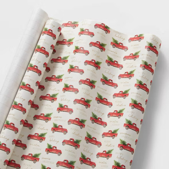 20 sq ft Red Trucks with Trees Gift Wrap - Wondershop™ | Target