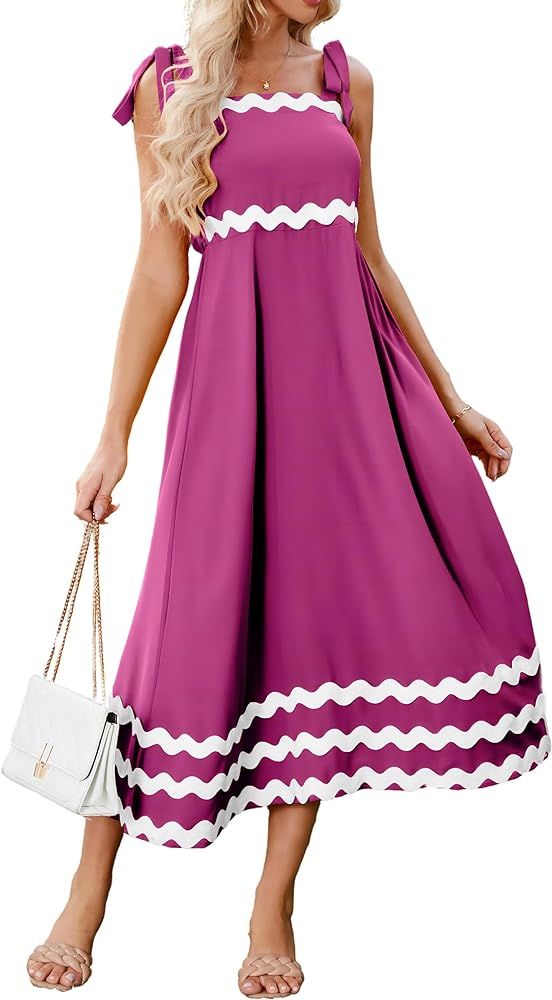 ECOWISH Women Sleeveless Maxi Dress: Summer Spaghetti Strap Tie-up Square Neck Casual High Waiste... | Amazon (US)