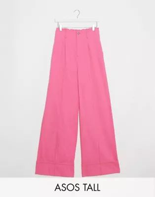 ASOS DESIGN Tall - Roze cropped broek met omslag in katoen met wassing | ASOS (Global)