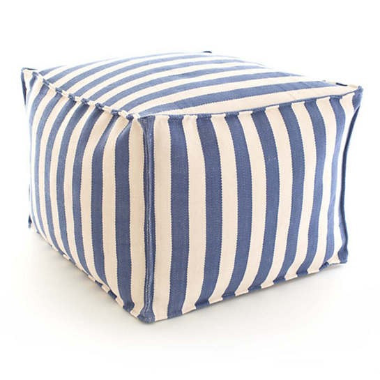 Now 30% Off! Trimaran Stripe Denim/Ivory Indoor/Outdoor Pouf | Annie Selke