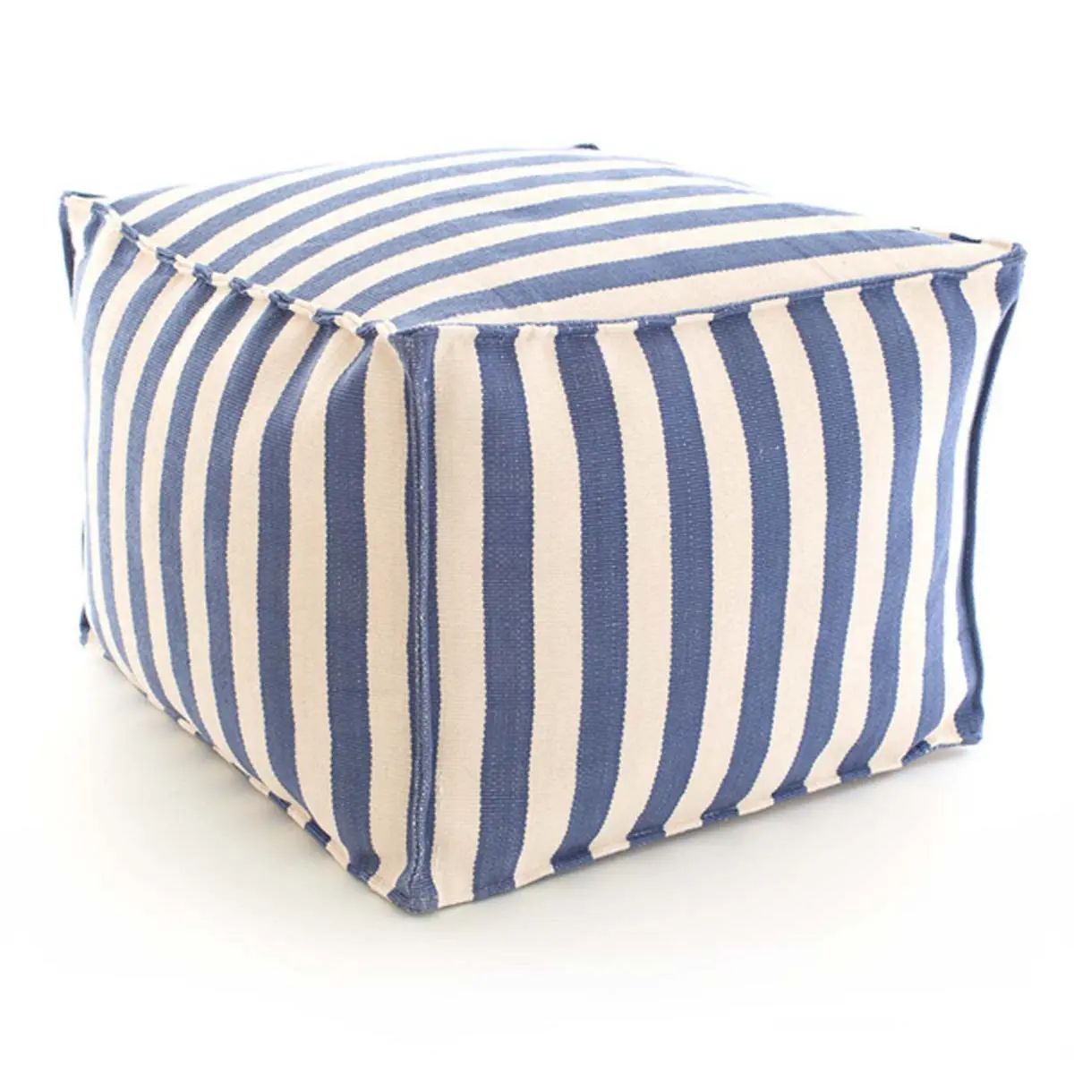 Now 30% Off! Trimaran Stripe Denim/Ivory Indoor/Outdoor Pouf | Annie Selke