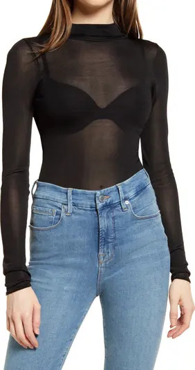 Mock Neck Sheer Bodysuit | Nordstrom