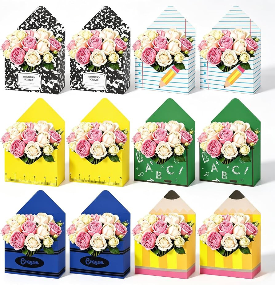 FYSUIMU 12Pcs Back to School Floral Envelope Boxes 6 Designs School Theme Paper Flower Boxes Flor... | Amazon (US)