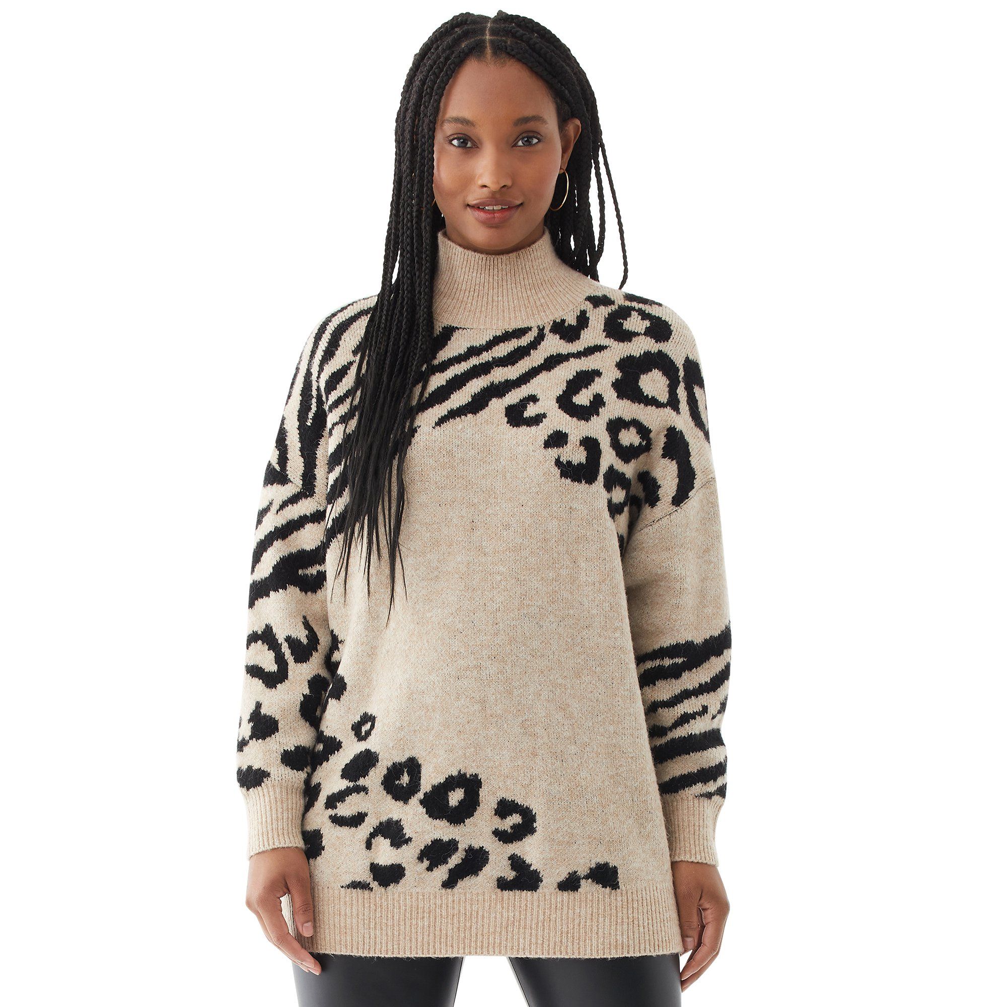 Scoop - Scoop Women’s Animal Print Oversized Turtleneck Sweater - Walmart.com | Walmart (US)