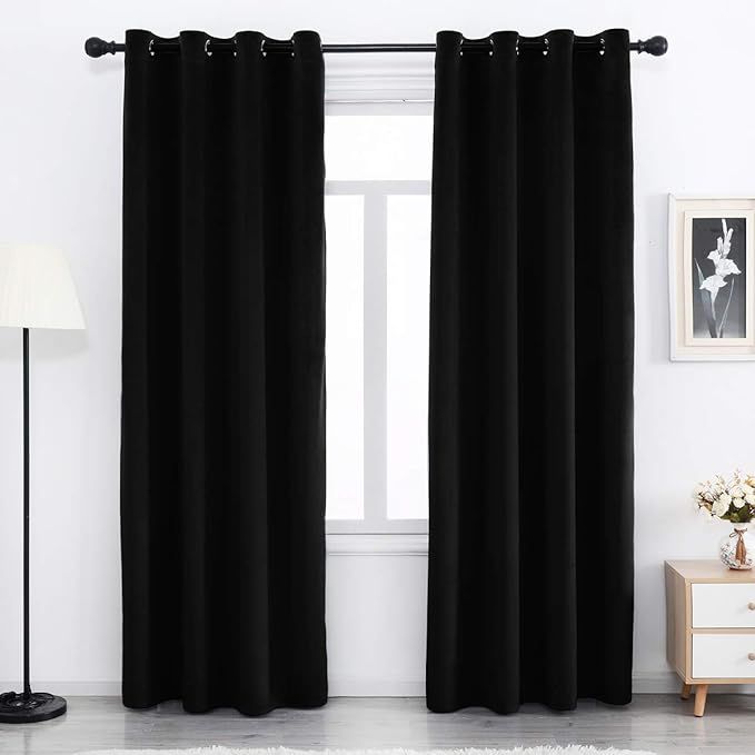 Amazon.com: SPXTEX Black Velvet Blackout Curtains for Living Room 96 inches Long Sliding Door Cur... | Amazon (US)