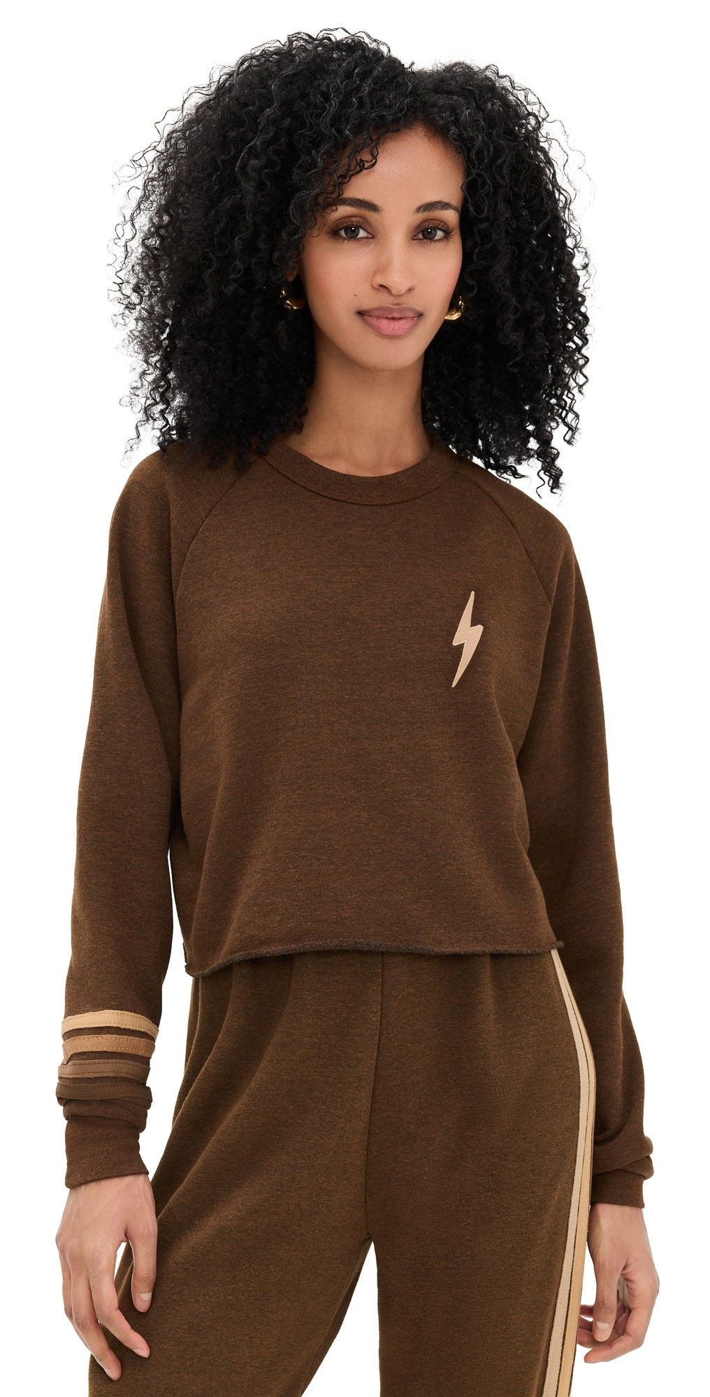 Aviator Nation Bolt Rugby Stitch Cropped Crew Sweatshirt Chocolate/Espresso XL | Shopbop
