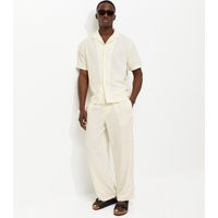 Men's Off White Relaxed Linen Look Wide Leg Trousers New Look | New Look (UK)