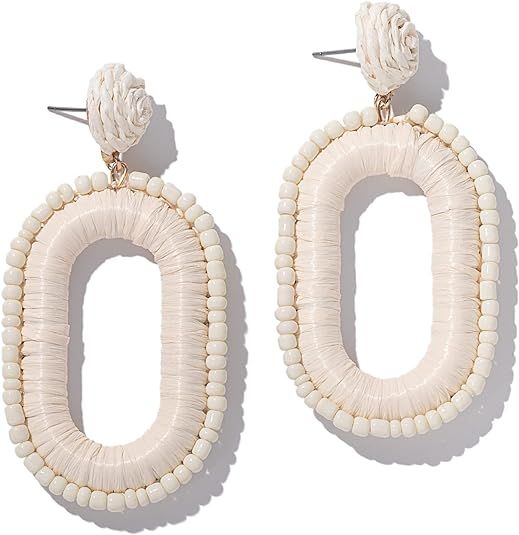 Beaded Raffia Earrings Statement Boho Earrings Cute Seed Bead Earrings Square Drop Dangle Earring... | Amazon (US)