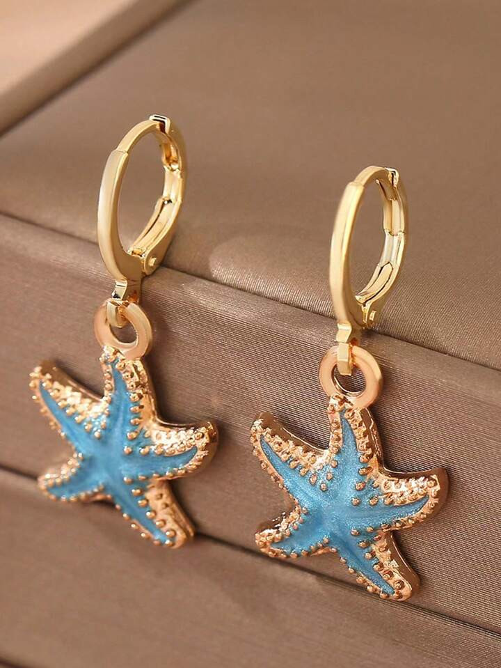 1pair Chic Geometric Design Elegant Oil Level Starfish Drop Earrings In Cross-Border Style | SHEIN