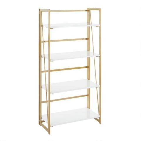 Gold Metal and White Wood Isla Bookshelf | World Market