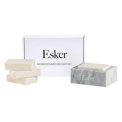 Esker Shower Steamer Discovery Set – 4 Natural Aromatherapy Tablets + Elegant Carrara Marble Ho... | Amazon (US)