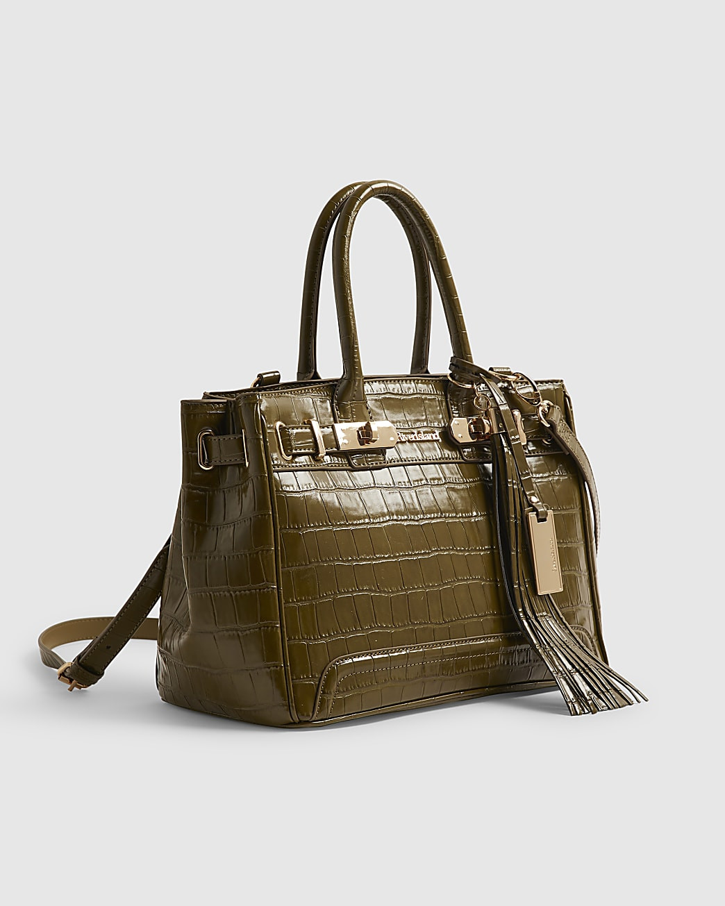 Green Lock Front Crocodile Print Tote Bag | River Island UK & IE