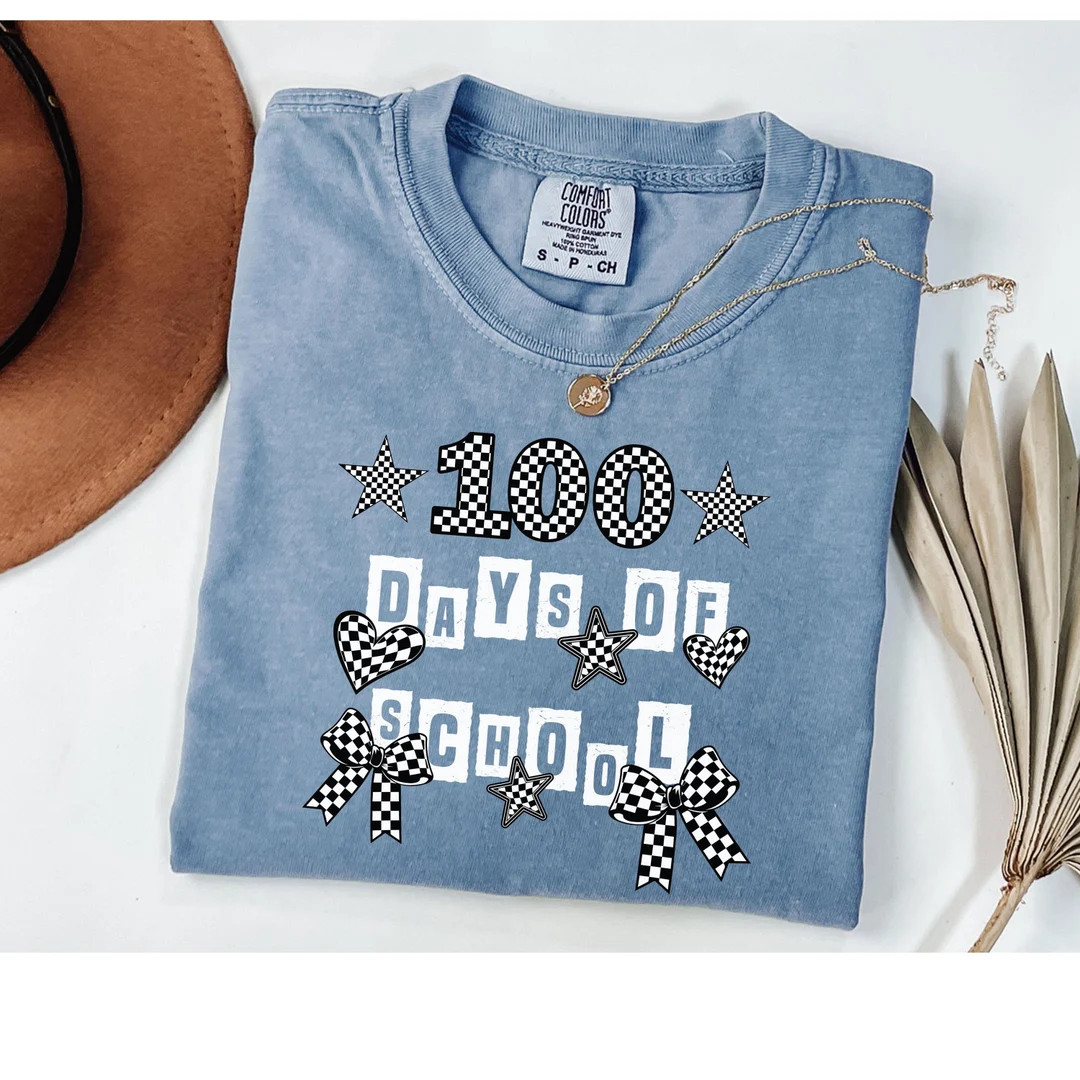 100 Days of School Teacher Shirt Happy,100 Days Shirt,100th Day of School, Checkered 100th Day Gi... | Etsy (US)