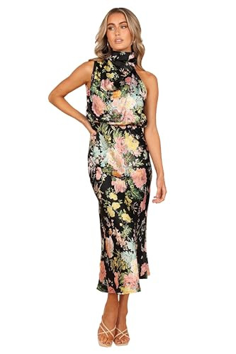 Anabelle Halter Neck Midi Dress - Black Floral XL | Amazon (US)