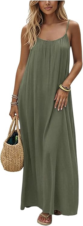 SHENHE Women's Open Back Spaghetti Strap Beach Maxi Dress Loose Flowy Vacation Sundress | Amazon (US)