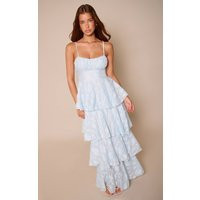 Baby Blue Textured Tiered Maxi Dress | PrettyLittleThing UK