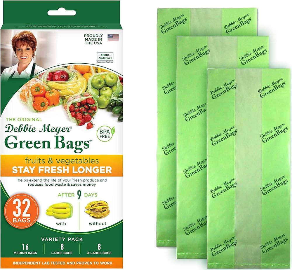 Debbie Meyer, GreenBags 32-Pack (16M, 8L, 8XL) | Reusable Storage Bags Keeps Fruit, Vegetables, P... | Amazon (US)