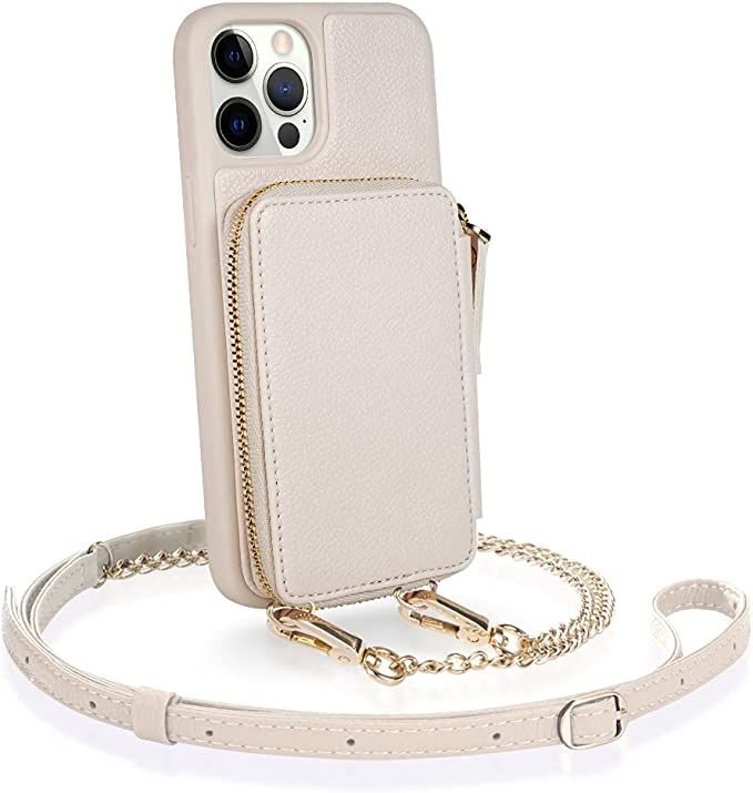 ZVE iPhone 12 Pro Max RFID Blocking Crossbody Wallet Case, Zipper Phone Case with Card Holder Wri... | Amazon (US)