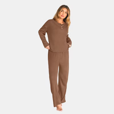 Cupshe Women's Cozy Ribbed Knit Loungewear Set-S-Brown | Target