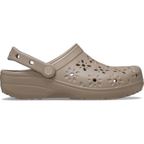 Crocs Unisex-Adult Classic Clogs with Floral Cut Out Design, Taupe, 11 Women/9 Men | Amazon (US)