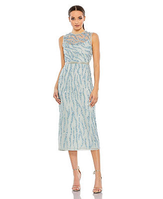 Mac Duggal Women's Embellished Sleeveless Illusion High Neck Dress - Macy's | Macy's