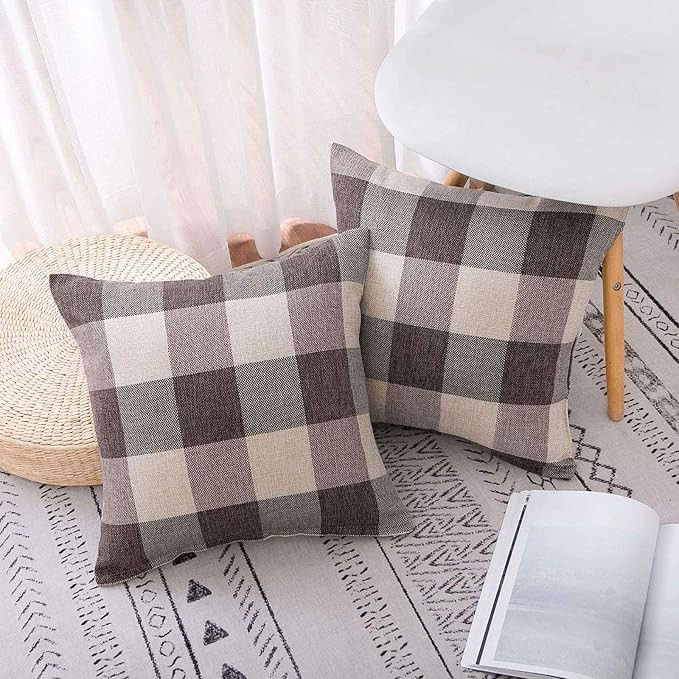 Honbeanify Set of 2 Farmhouse Buffalo Check Plaid Throw Pillow Covers Retro Checkers Plaids Cotto... | Amazon (US)