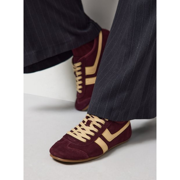Burgundy & Yellow Low Profile Suede Trainers 8 | Tu Clothing