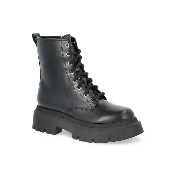 No Boundaries Women's Lug Sole Combat Boots, Wide Width Available | Walmart (US)