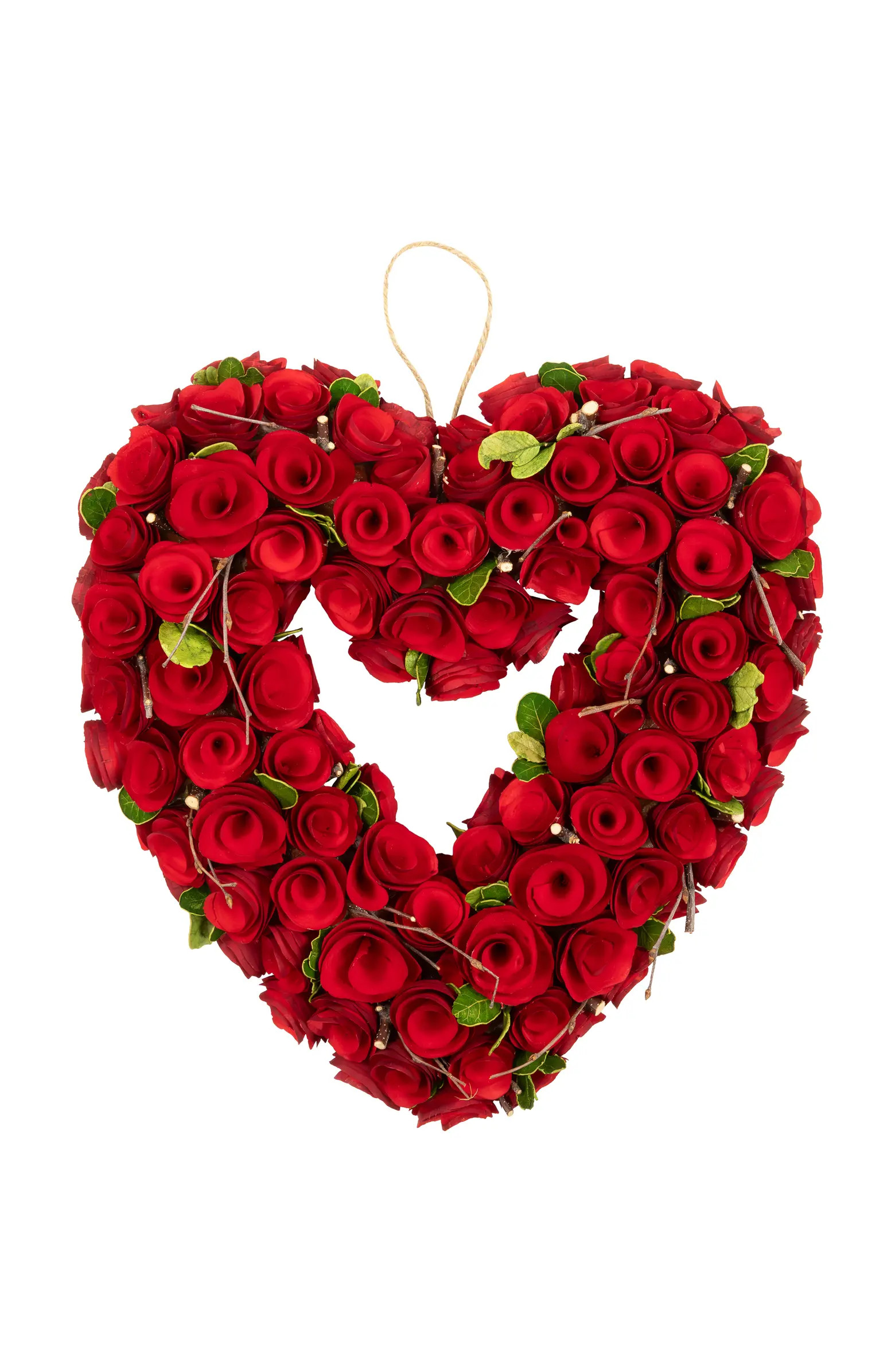 Wooden Roses Floral Artificial Valentine's Day Heart Wreath - 13.5" - Red | Nordstrom