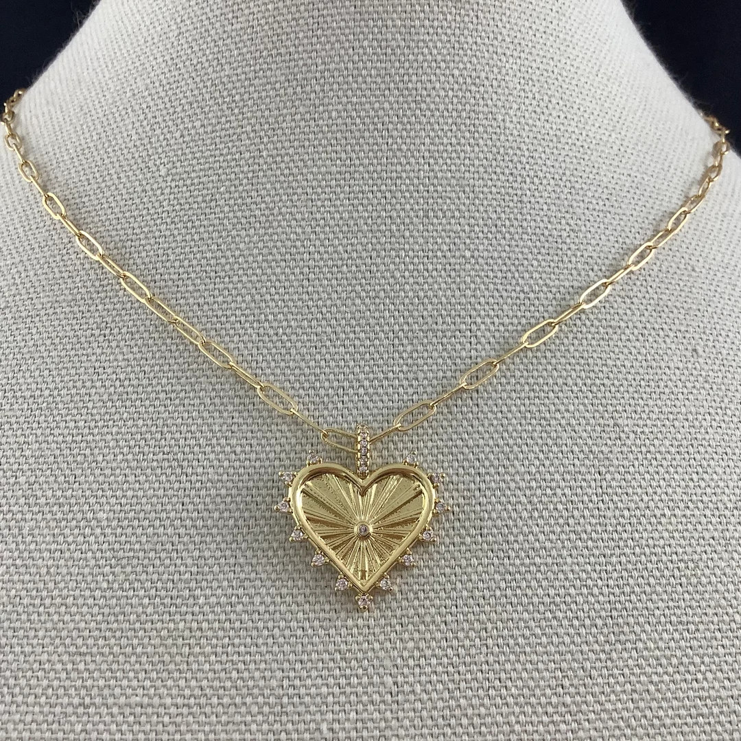 Carrie Heart Necklaceradial Heart18k Gold Filledpaper Clip Chainspiked Heart Pendant - Etsy | Etsy (US)