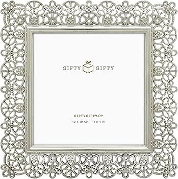 GIFTY GIFTY Square Lace Photo Frame Set/Set of 2 / 4x4 In | For Tabletop Display | Perfect for Ho... | Amazon (US)