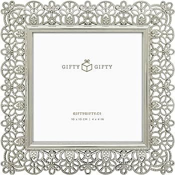 GIFTY GIFTY Square Lace Photo Frame Set/Set of 2 / 4x4 In | For Tabletop Display | Perfect for Ho... | Amazon (US)