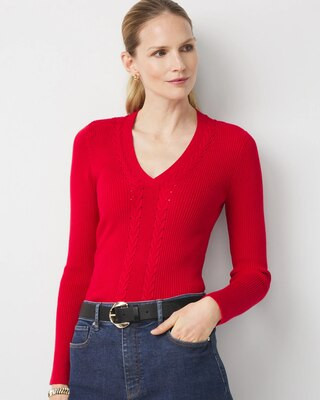 Women's Ribbed Knit Pullover Sweater in Scarlet Rouge size XL | White House Black Market | White House Black Market