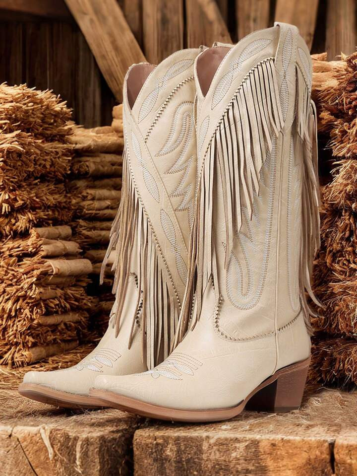 $39.34$93.60-58%10% OFF For orders $19.00+Cowboy Boots For Women Tassel Decoration Solid Color Po... | SHEIN