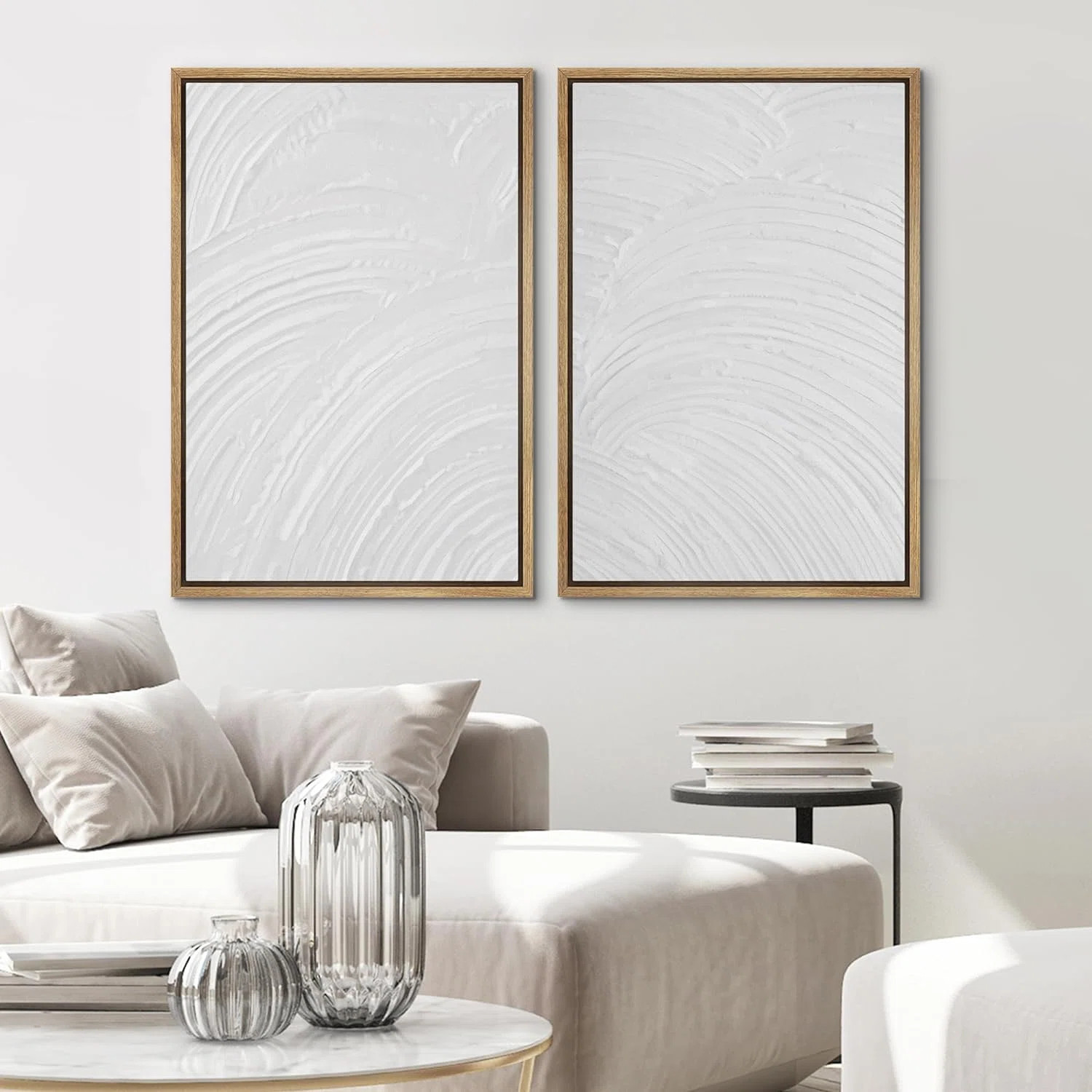 wall26 3D Texture Illusion Minimalist White Elegant Abstract Modern Wall Art Framed 2 Pieces Canv... | Wayfair North America