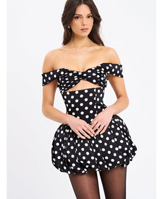 Miss Circle Women's Umika Black Polka Dots Bubble Hem Mini Dress - Macy's | Macy's