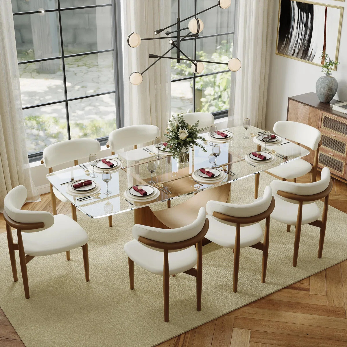 Mid-Century Modern Wood Dining Chairs, Upholstered PU Leather Wood Dining Chair Side Chair, Fully... | Wayfair North America
