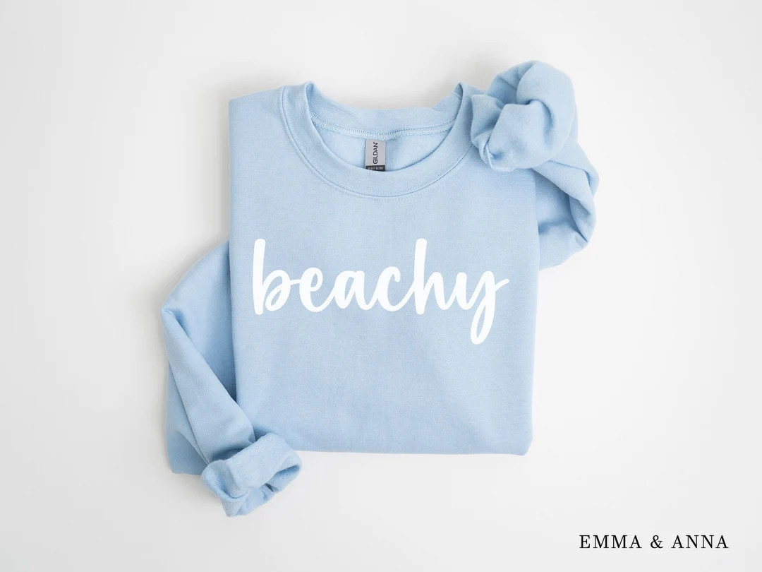 Beachy Sweatshirt Light Blue, Beach Sweater, Ocean Crewneck, Beach Lover Gift, California Shirt, ... | Etsy (US)