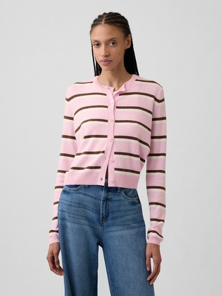 CashSoft Stripe Crewneck Cardigan | Gap Factory