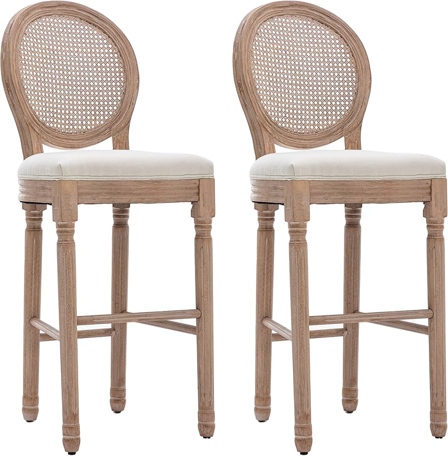 KCC Barstools Bar Height Set of 2, French Country Wooden Bar Stools with Upholstered Seating, 29 ... | Amazon (US)